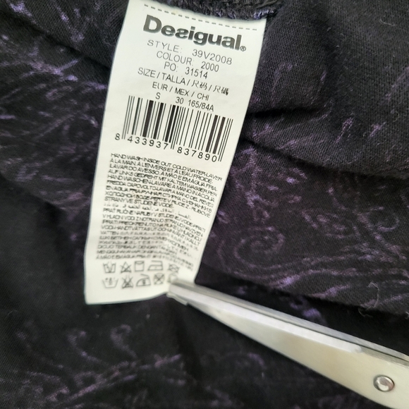 Desigual dress black green blue fit flare long sleeve dragon zebra detail Sz S - Picture 14 of 15